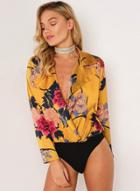 Oasap Deep V Neck Long Sleeve Floral Printed Jumpsuits