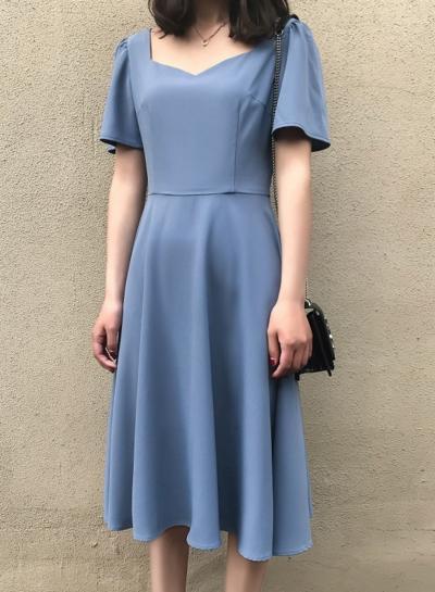 Oasap Fashion Summer Chiffon Vintage Short Sleeve Square Neck Dress