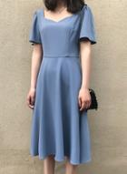 Oasap Fashion Summer Chiffon Vintage Short Sleeve Square Neck Dress