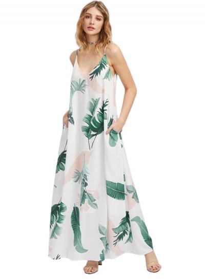 Oasap Bohemian Spaghetti Strap V Neck Sleeveless Maxi Dress