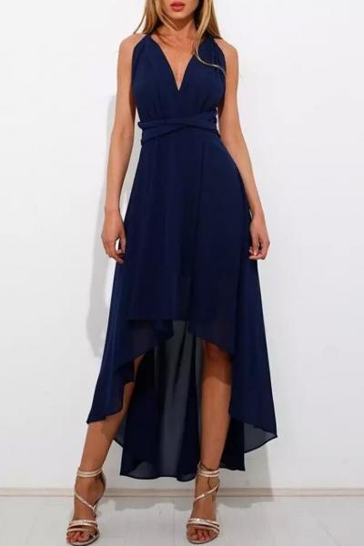 Oasap Chic Deep V Asymmetrical Sleeveless Dress