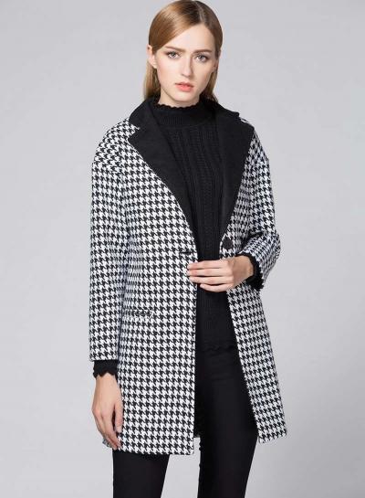 Oasap Plaid Turn Down Collar Wool Coat