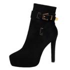 Oasap Pointed Toe Buckle Strap Stiletto Heels Suede Boots