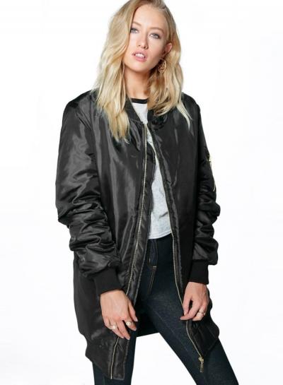 Oasap Women's Band Collar Zip Front Bomber Jacket