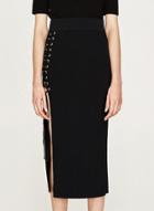Oasap Lace Up High Waisted Solid Slit Skirts