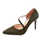 Oasap Buckle Strap Pointed Toe Solid Color Pumps