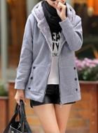 Oasap Loose Hooded Long Sleeve Solid Color Coat