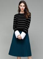 Oasap Casual Long Sleeve Stripe Pullover Knit Sweater