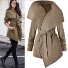 Oasap Solid Color Long Sleeve Slim Fit Trench Coat With Belt