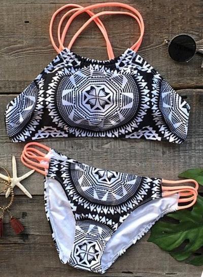Oasap Fashion Strappy Tribal Printed 2 Piece Bikini Set