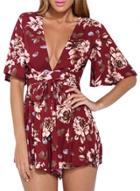 Oasap Boho Floral Print Deep V Half Sleeve Loose Fit Romper