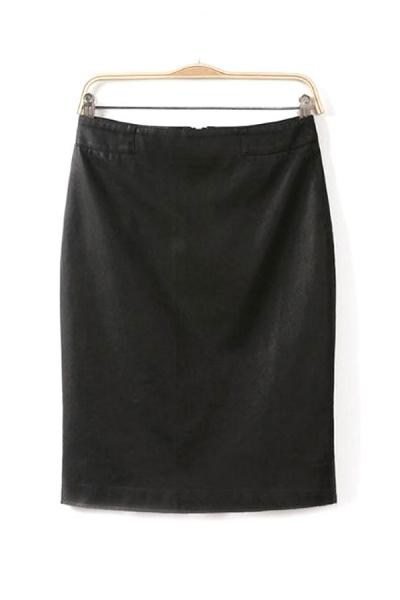 Oasap Refined Solid Black Pu Bodycon Skirt