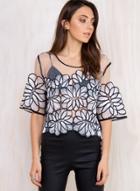 Oasap Short Sleeve Embroidered Semi-sheer Blouse
