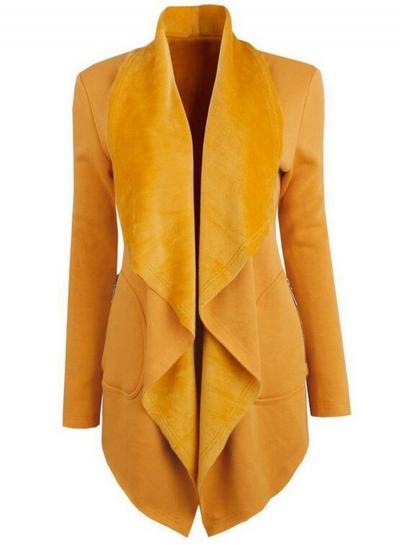 Oasap Turn Down Collar Long Sleeve Solid Color Open Front Coat