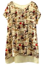 Oasap Chic Printed Short Sleeve High Low Blouse