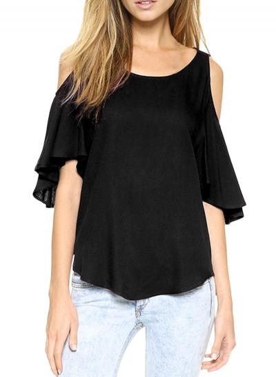 Oasap Women's Open Shoulder Flounce Sleeve Chiffon Blouse