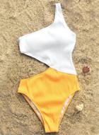 Oasap One Shoulder Sleeveless Color Block One Piece Bikini Swimwear