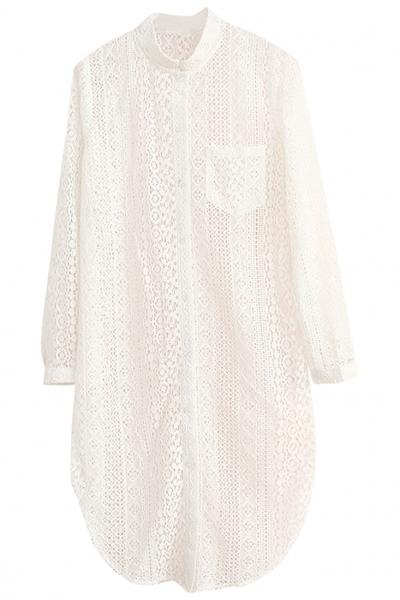 Oasap Coin Crochet Lace Oversized Shirt