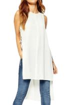 Oasap Women Side Lace-up High Low Slit Sleevess Chiffon Blouse