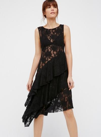 Oasap Flounce Panel Sheer Sleevelss Lace Dress