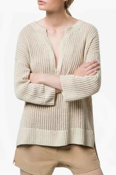 Oasap Stylish Plunging Neck High-low Sweater