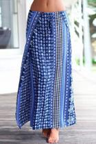 Oasap Geo Print High Slit Long Skirt