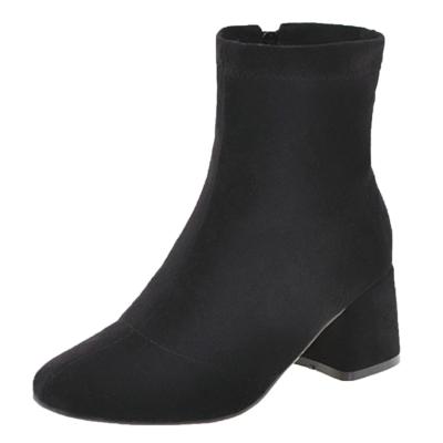 Oasap Block Heels Square Toe Solid Color Boots