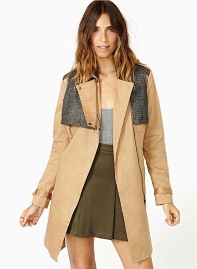 Oasap Women's Patchwork Belted Trench Coat
