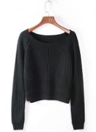 Oasap Casual Boat Neck Long Sleeve Pullover Crop Sweater