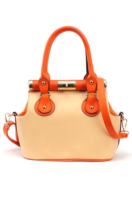 Oasap Contrast Colored Cross Lock Shoulder Bag