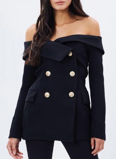 Oasap Women's Double Breasted Off Shoulder Blazer