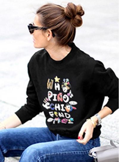 Oasap Casual Loose Fit Cartoon Printed Pullover Sweatshirt