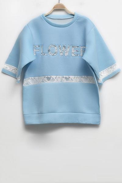 Oasap Lace Flower Half Sleeve Sweatshirt