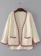 Oasap V Neck Hemp Flowers Pocket Sweater Cardigan
