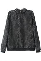 Oasap Neat Braided Neckline Floral Textured Sweatshirt