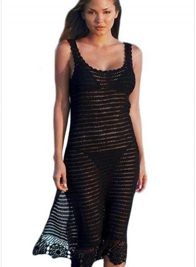 Oasap Round Neck Hollow Out Beach Dress