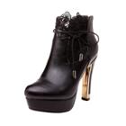 Oasap High Heels Round Toe Lace Panel Back Zipper Boots
