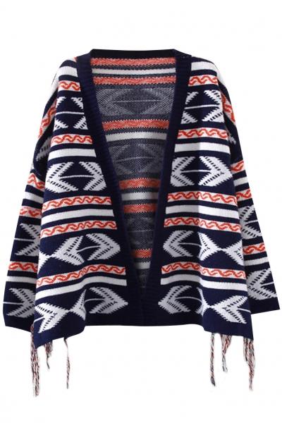 Oasap Stylish Geo Open Front Cardigan Sweater