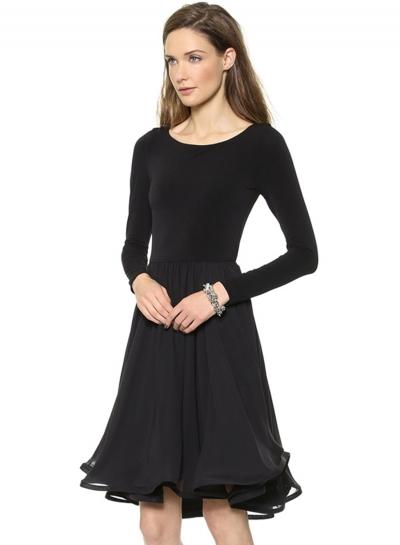 Oasap Women's Chiffon Ruffle Elastic Waist Long Sleeve Dress