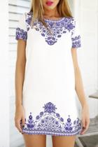 Oasap Demure Printed Short Sleeve Dress
