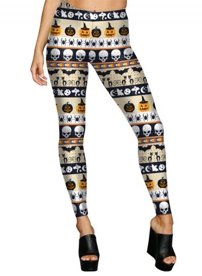 Oasap Halloween Skinny Fit Pumpkin Skull Printed Leggings