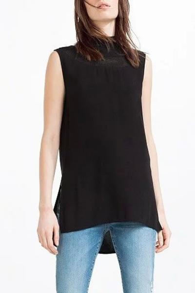 Oasap Women's Black High Neck Sleeveless Blouse