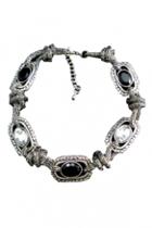 Oasap Punk Silver Crystal Necklace With Twisted Chain