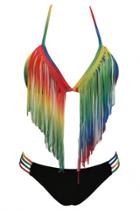 Oasap Gradient Rainbow Long Fringe Bikini