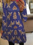 Oasap Christmas Elk Print Trapeze Dress
