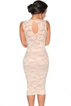 Oasap White Fashion Lace Knee-length Dress