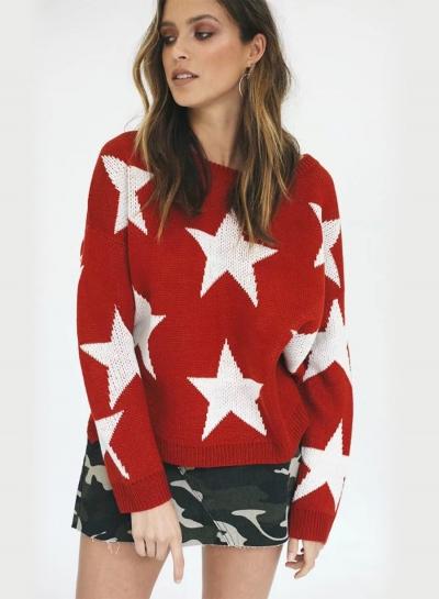 Oasap Fashion Pentagram Printed High Low Sweater