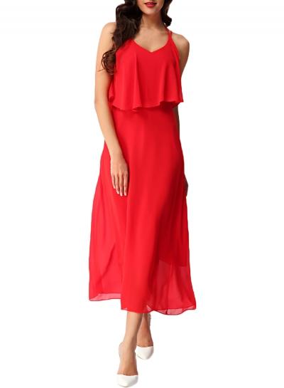 Oasap Women's Spaghetti Strap Open Back Flounce Hem Maxi Dress
