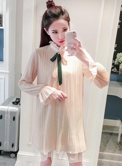 Oasap Sweet Tie Collar Long Sleeve Chiffon Dress