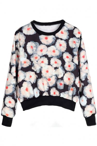 Oasap Vintage Daisy Pattern Black Sweatshirt